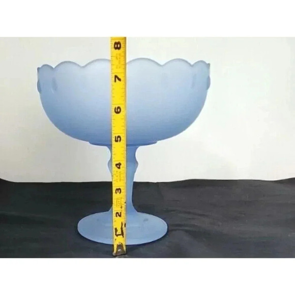 Vintage Indiana Glass Light Blue Satin Frosted Blue Teardrop Pedestal Compote - Picture 3 of 9